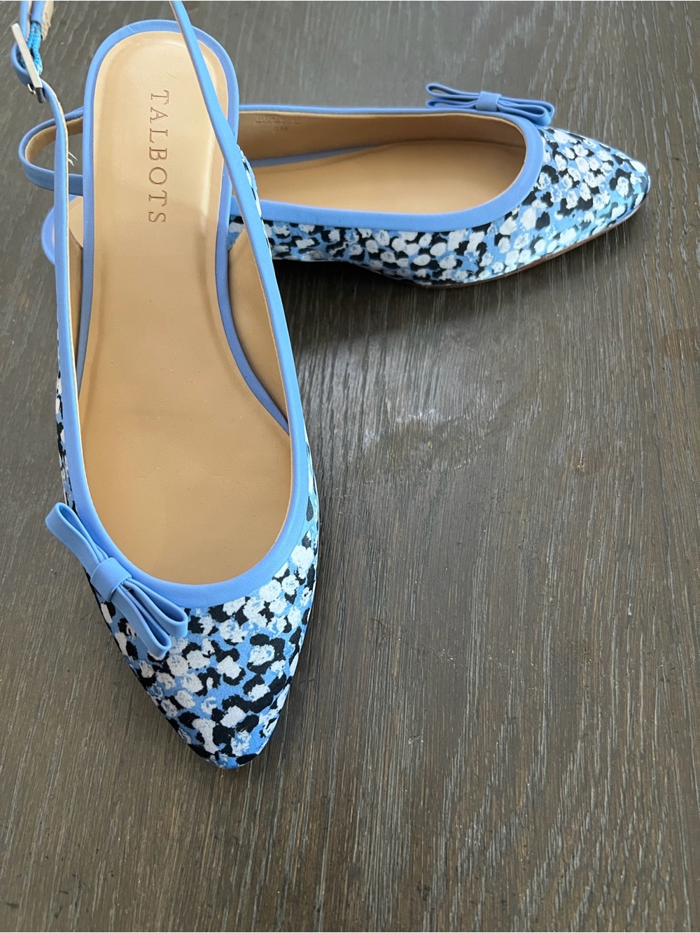 Talbots Blue Floral Pointed-Toe Slingback Flats with Bow